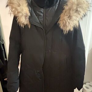 Soia & Kyo Black Puffer Coat with Fur Trim